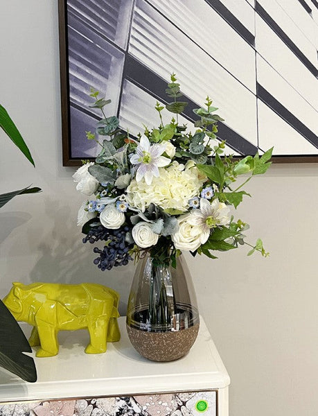 Unique Flowers Arrangement Interior Design, Beautiful Modern Artificial Floral Arrangement for Bedroom, Faux Silk Floral Bouquet Table Centerpiece-Art Painting Canvas