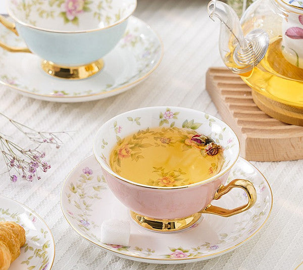 Elegant Ceramic Coffee Cups, Beautiful British Tea Cups, Unique Afternoon Tea Cups and Saucers in Gift Box, Royal Bone China Porcelain Tea Cup Set-Art Painting Canvas