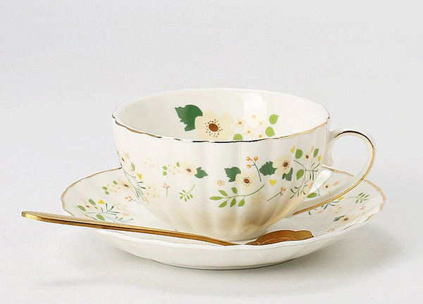 Unique Ceramic Coffee Cups, Creative Bone China Porcelain Tea Cup Set, Traditional English Tea Cups and Saucers, Afternoon British Tea Cups-Art Painting Canvas