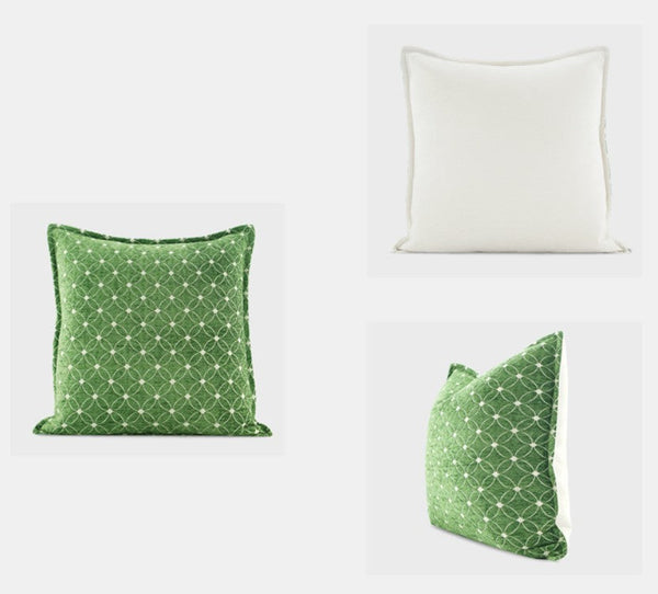 Large Green Pillows for Interior Design, Contemporary Modern Sofa Pillows, Luxury Square Modern Throw Pillows for Couch, Decorative Throw Pillows for Bedroom