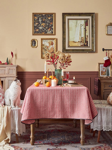 Simple Modern Rectangle Tablecloth for Dining Room Table, Knitted Plaid Embroidery Farmhouse Table Cloth, Square Tablecloth for Round Table-Art Painting Canvas