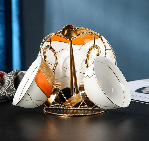 Elegant Royal Ceramic Coffee Cups, Unique Tea Cups and Saucers in Gift Box as Birthday Gift, Beautiful British Tea Cups, Creative Bone China Porcelain Tea Cup Set-Art Painting Canvas