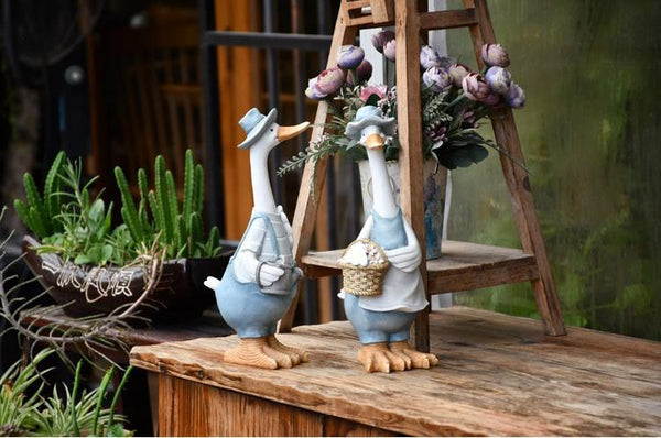 Duck Couple Statue for Garden, Animal Statue for Garden Courtyard Ornament, Villa Outdoor Decor Gardening Ideas-Art Painting Canvas