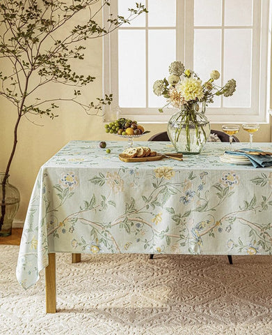 Kitchen Table Cover, Spring Flower Tablecloth for Round Table, Flower Table Cover for Dining Room Table, Modern Rectangle Tablecloth Ideas for Oval Table-Art Painting Canvas