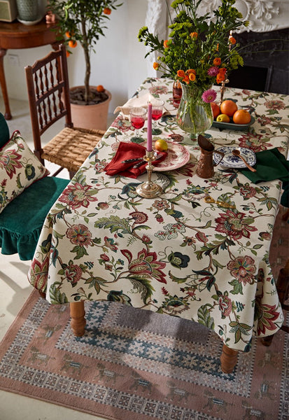 Rustic Garden Floral Tablecloth for Round Table, Spring Flower Table Cover for Kitchen, Modern Rectangular Tablecloth Ideas for Dining Room Table-Art Painting Canvas