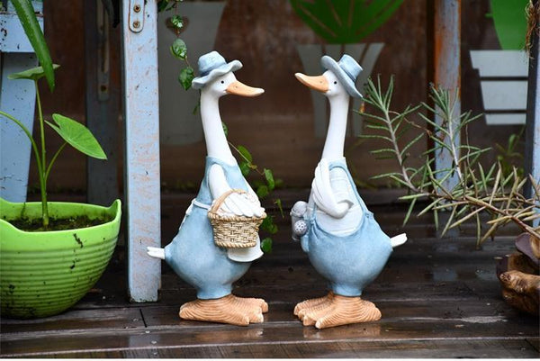 Duck Couple Statue for Garden, Animal Statue for Garden Courtyard Ornament, Villa Outdoor Decor Gardening Ideas-Art Painting Canvas