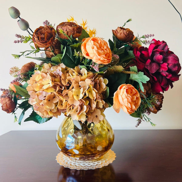 Large Bunch of Autumn Flowers Arrangement Interior Design, Peony Faux Silk Floral Bouquet Table Centerpiece, Modern Artificial Floral Arrangement for Bedroom-Art Painting Canvas