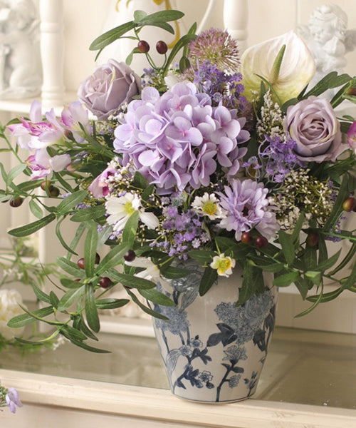 Real Touch Artificial Floral for Living Room, Large Bunch of Purple Romantic Flowers, Beautiful Spring Flower Arrangement for Home Decoration, Table Centerpiece-Art Painting Canvas