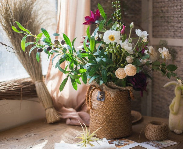 Clematis, Olive Branch, Sweet Alyssum, Corn poppy, Cranberry, Iceberg Rose Flowers, Unique Flower Arrangement for Home Decoration, Beautiful Artificial Flowers for Living Room-Art Painting Canvas