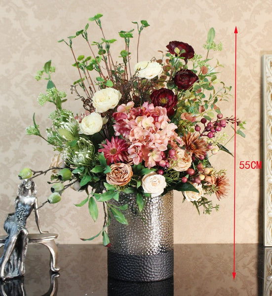 Amazing Artificial Floral Arrangement for Bedroom, Modern Large Bunch of Flowers Arrangement Interior Design, Creative Faux Silk Floral Bouquet Table Centerpiece-Art Painting Canvas