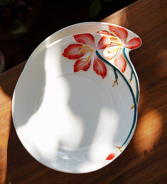 Afternoon British Tea Cups, Creative Bone China Porcelain Tea Cup Set, Traditional English Tea Cups and Saucers, Unique Ceramic Coffee Cups-Art Painting Canvas