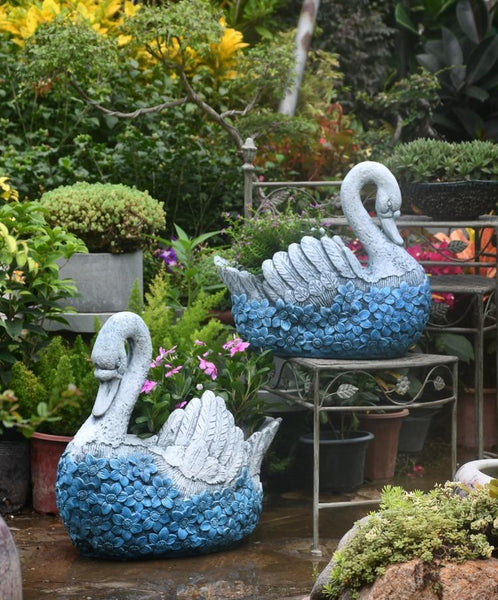 Large Swan Statue for Garden, Swan Flower Pot, Animal Statue for Garden Courtyard Ornament, Villa Outdoor Decor Gardening Ideas-Art Painting Canvas