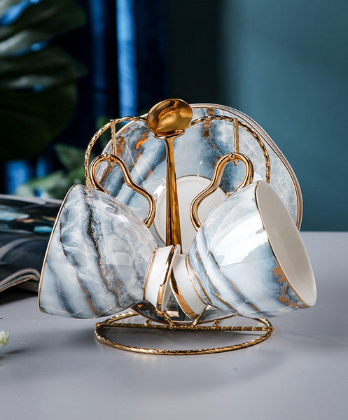 Unique Tea Cups and Saucers in Gift Box as Birthday Gift, Elegant Ceramic Coffee Cups, Beautiful British Tea Cups, Royal Bone China Porcelain Tea Cup Set-Art Painting Canvas