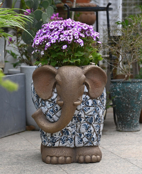 Large Garden Flower Pot, Elephant Flowerpot, Unique Garden Flowerpot, Resin Statue for Garden, Modern Animal Statue for Garden Ornaments, Villa Outdoor Decor Gardening Ideas-Art Painting Canvas