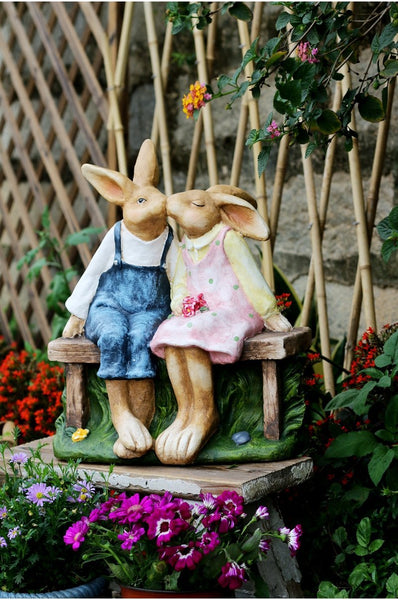 Large Bunny Rabbit Lovers Statue, Rabbit Kiss Statue for Wedding Gift, Garden Courtyard Ornaments, Villa Outdoor Decor Gardening Ideas-Art Painting Canvas