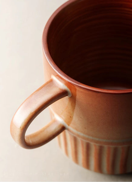 Elegant Porcelain Coffee Cups, Large Capacity Coffee Cup, Handmade Ceramic Coffee Mug, Large Pottery Coffee Cup, Large Tea Cup-Art Painting Canvas