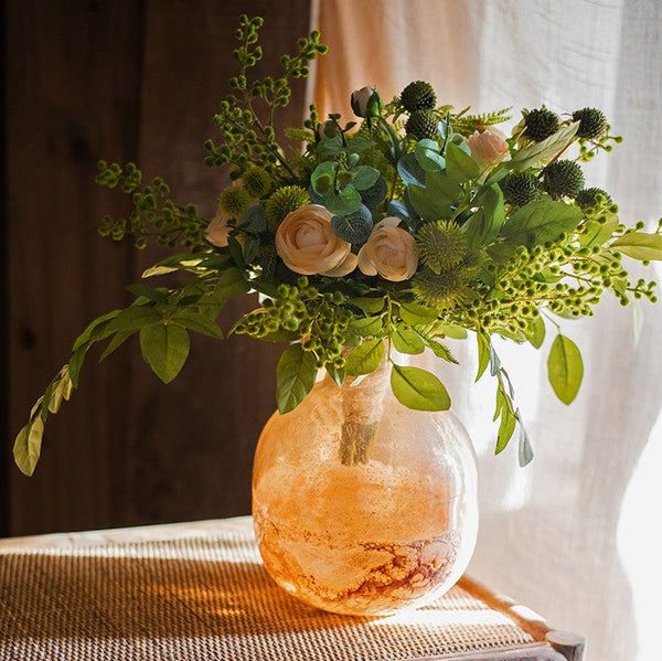 Spring Flower Arrangement for Living Room, Ranunculus Asiaticus, Globe Amaranth, Botany Plants, Beautiful Modern Flower Arrangement Ideas for Home Decoration-Art Painting Canvas