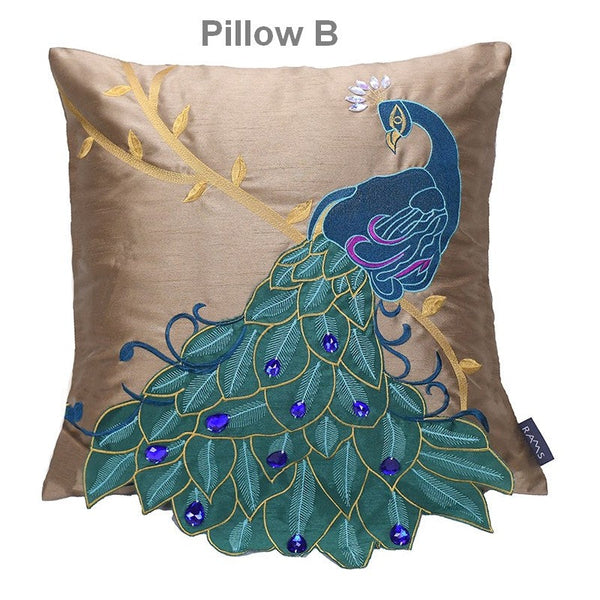 Beautiful Decorative Throw Pillows, Embroider Peacock Cotton and linen Pillow Cover, Decorative Sofa Pillows, Decorative Pillows for Couch-Art Painting Canvas