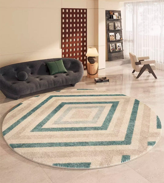 Simple Abstract Contemporary Round Rugs, Modern Area Rugs under Coffee Table, Geometric Modern Rugs for Bedroom, Thick Round Rugs for Dining Room-Art Painting Canvas