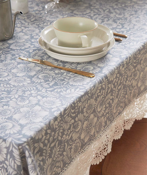 Farmhouse Table Cloth, Wedding Tablecloth, Dining Room Flower Pattern Table Cloths, Square Tablecloth for Round Table, Cotton Rectangular Table Covers for Kitchen-Art Painting Canvas