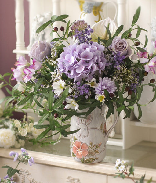 Beautiful Spring Flower Arrangement for Home Decoration, Table Centerpiece, Large Bunch of Purple Romantic Flowers, Real Touch Artificial Floral for Living Room-Art Painting Canvas