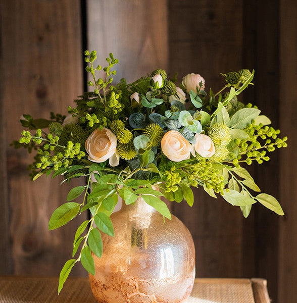 Spring Flower Arrangement for Living Room, Ranunculus Asiaticus, Globe Amaranth, Botany Plants, Beautiful Modern Flower Arrangement Ideas for Home Decoration-Art Painting Canvas