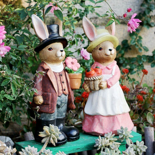 Garden Animal Sculpture Rabbit Statues, Garden Decor Ideas, Animal Statue for Garden Ornament, Villa Courtyard Decor, Outdoor Garden Decoration-Art Painting Canvas