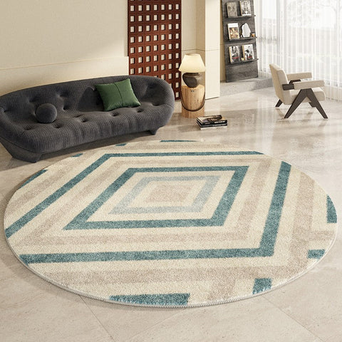 Simple Abstract Contemporary Round Rugs, Modern Area Rugs under Coffee Table, Geometric Modern Rugs for Bedroom, Thick Round Rugs for Dining Room-Art Painting Canvas