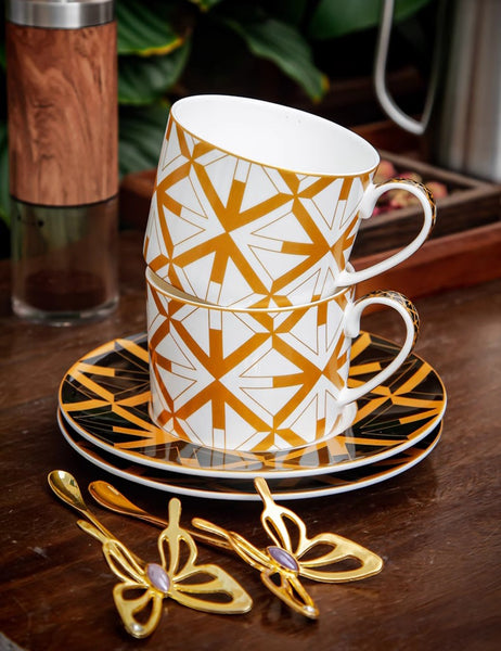 Modern Coffee Cup and Saucer, Elegant Ceramic Cups, Creative Bone China Porcelain Tea Cup Set, Beautiful British Tea Cups-Art Painting Canvas