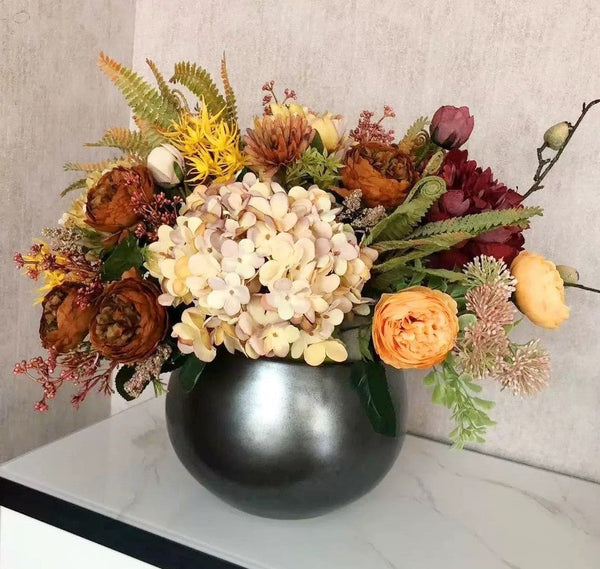 Large Bunch of Autumn Flowers Arrangement Interior Design, Peony Faux Silk Floral Bouquet Table Centerpiece, Modern Artificial Floral Arrangement for Bedroom-Art Painting Canvas