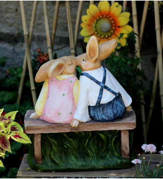 Large Bunny Rabbit Lovers Statue, Rabbit Kiss Statue for Wedding Gift, Garden Courtyard Ornaments, Villa Outdoor Decor Gardening Ideas-Art Painting Canvas