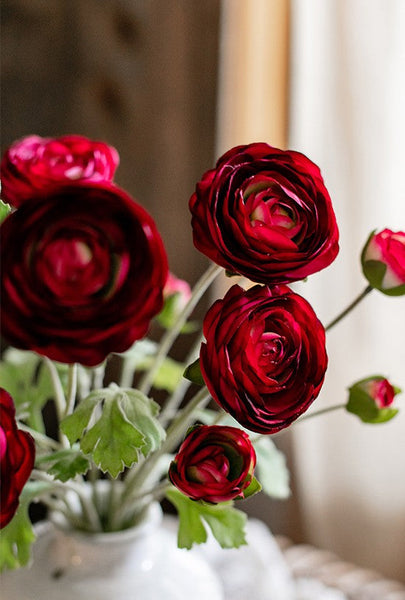Bedroom Flower Arrangement Ideas, Red Ranunculus Asiaticus Flowers, Simple Modern Floral Arrangement Ideas for Home Decoration, Spring Artificial Floral for Dining Room-Art Painting Canvas