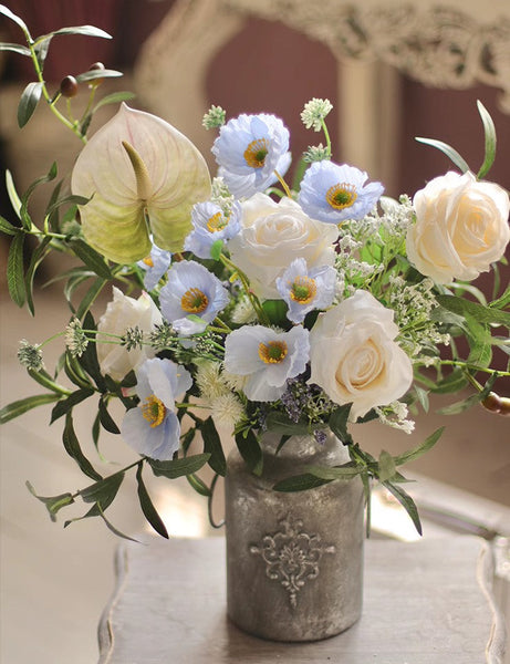 Large Bunch of Romantic Flowers, Table Centerpiece, Beautiful Spring Flower Arrangement for Home Decoration, Real Touch Artificial Floral for Living Room-Art Painting Canvas