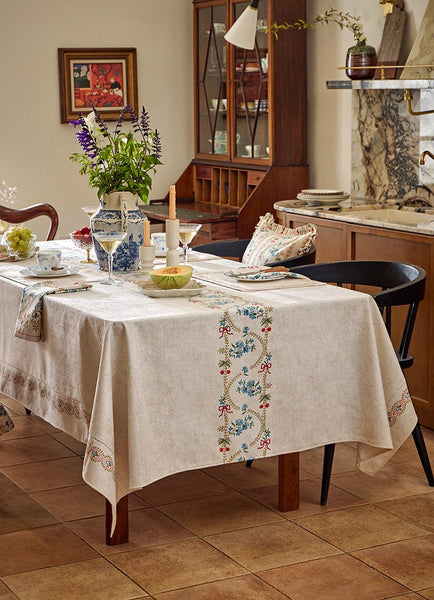 Spring Flower Table Covers for Round Table, Large Modern Rectangle Tablecloth for Dining Table, Farmhouse Table Cloth for Oval Table, Square Tablecloth for Kitchen-Art Painting Canvas