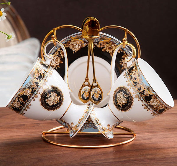 Royal Bone China Porcelain Tea Cup Set, Tea Cups and Saucers in Gift Box as Birthday Gift, Elegant Ceramic Coffee Cups, Beautiful British Tea Cups-Art Painting Canvas