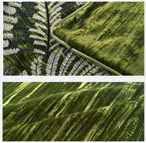 Large Throw Pillow for Interior Design, Embroidery Leaves Green Decorative Sofa Pillows, Luxury Decorative Throw Pillows for Couch, Large Square Modern Sofa Pillows