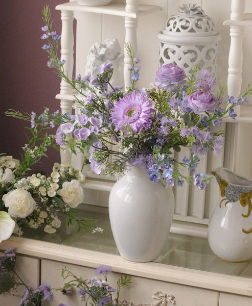 Large Bunch of Purple Romantic Flowers, Real Touch Artificial Floral for Living Room, Beautiful Spring Flower Arrangement for Home Decoration, Table Centerpiece-Art Painting Canvas