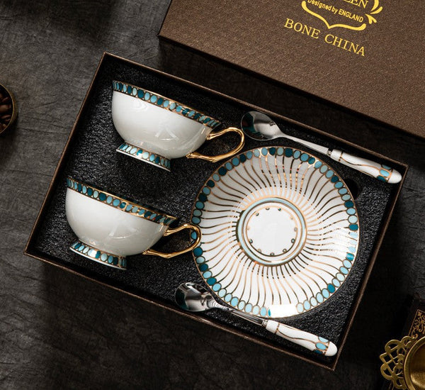 Unique Tea Cup and Saucer in Gift Box, Elegant British Ceramic Coffee Cups, Bone China Porcelain Tea Cup Set for Office, Green Ceramic Cups-Art Painting Canvas