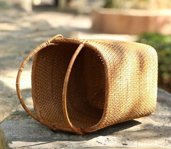 Woven Rattan Storage Basket with Handle, Storage Basket for Picnic, Fruit Storage Basket, Kitchen Storage Basekt-Art Painting Canvas