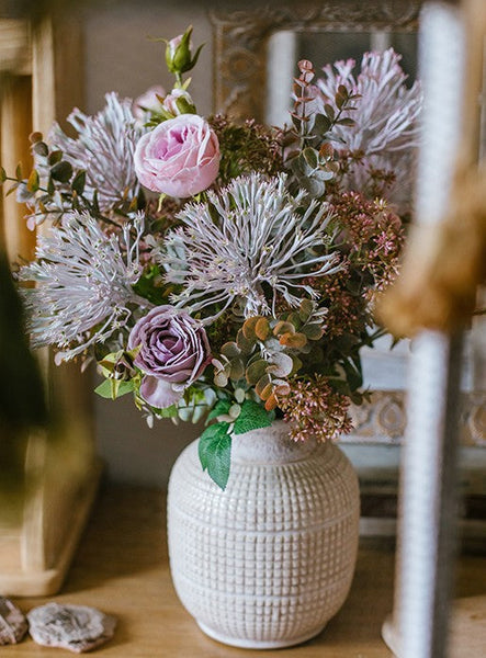 Modern Artificial Flowers for Home Decoration, Rose Flowers, Eucalyptus Globulus, Holly Leaf, Bedroom Flower Arrangement Ideas, Spring Flower Arrangement for Living Room-Art Painting Canvas