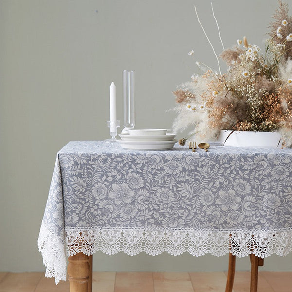 Farmhouse Table Cloth, Wedding Tablecloth, Dining Room Flower Pattern Table Cloths, Square Tablecloth for Round Table, Cotton Rectangular Table Covers for Kitchen-Art Painting Canvas