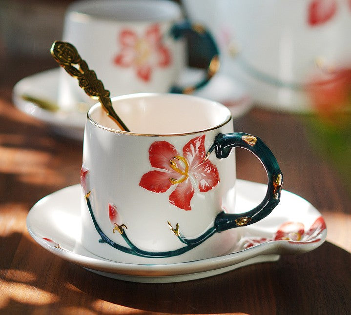 Afternoon British Tea Cups, Creative Porcelain Tea Cup Saucer Set