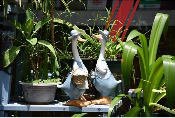 Duck Couple Statue for Garden, Animal Statue for Garden Courtyard Ornament, Villa Outdoor Decor Gardening Ideas-Art Painting Canvas