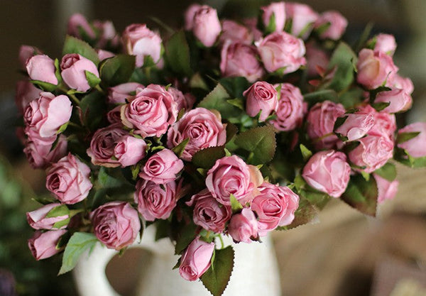 Artificial Flowers for Living Room, 12 Branches of Pink Rose Flowers, Pink Rose Flower in Vase, Real Touch Flowers, Simple Flower Arrangement Ideas for Home Decoration-Art Painting Canvas