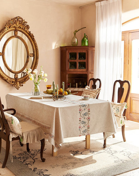 Spring Flower Table Covers for Round Table, Large Modern Rectangle Tablecloth for Dining Table, Farmhouse Table Cloth for Oval Table, Square Tablecloth for Kitchen-Art Painting Canvas