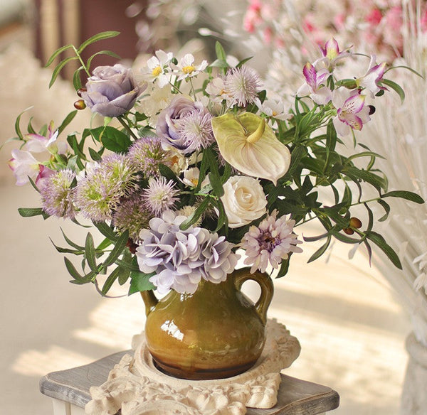 Large Bunch of Purple Romantic Flowers, Real Touch Artificial Floral for Living Room, Beautiful Spring Flower Arrangement for Home Decoration, Table Centerpiece-Art Painting Canvas