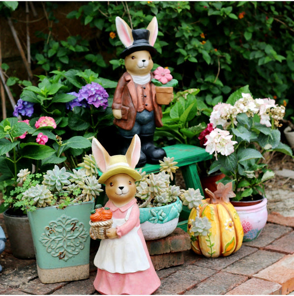Garden Animal Sculpture Rabbit Statues, Garden Decor Ideas, Animal Statue for Garden Ornament, Villa Courtyard Decor, Outdoor Garden Decoration-Art Painting Canvas