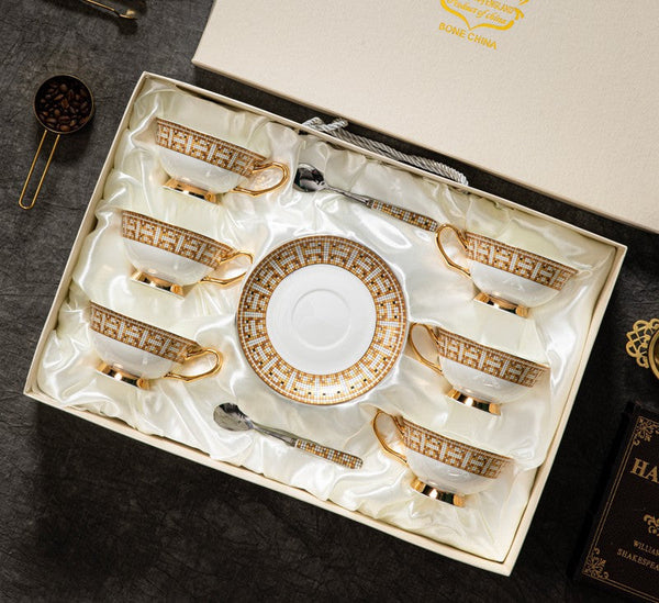 Handmade Elegant British Ceramic Coffee Cups, Unique Tea Cup and Saucer in Gift Box, Bone China Porcelain Tea Cup Set for Office, Yellow Ceramic Cups-Art Painting Canvas