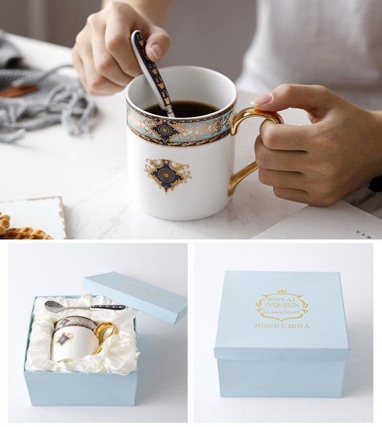 Elegant Ceramic Coffee Mug, Beautiful British Tea Cups, Large Royal Bone China Porcelain Mug, Large Capacity Ceramic Mugs for Office-Art Painting Canvas