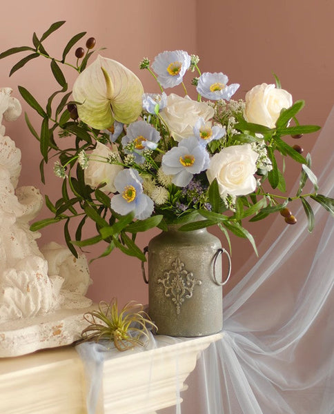 Large Bunch of Romantic Flowers, Table Centerpiece, Beautiful Spring Flower Arrangement for Home Decoration, Real Touch Artificial Floral for Living Room-Art Painting Canvas